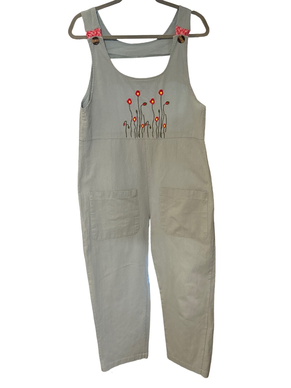 5/$15 Casual Green Embroidered Floral Cotton -Blend Jumpsuit size small